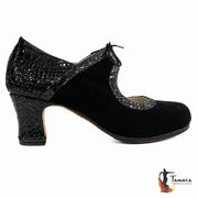 Zapatos flamenco Rumba ante/serpiente carrete 6cm Negro