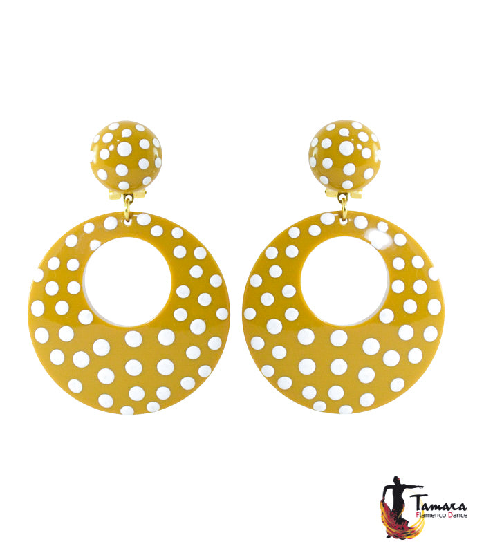 Pendientes flamencos - Lunares Blancos 5.5 cm Mostaza