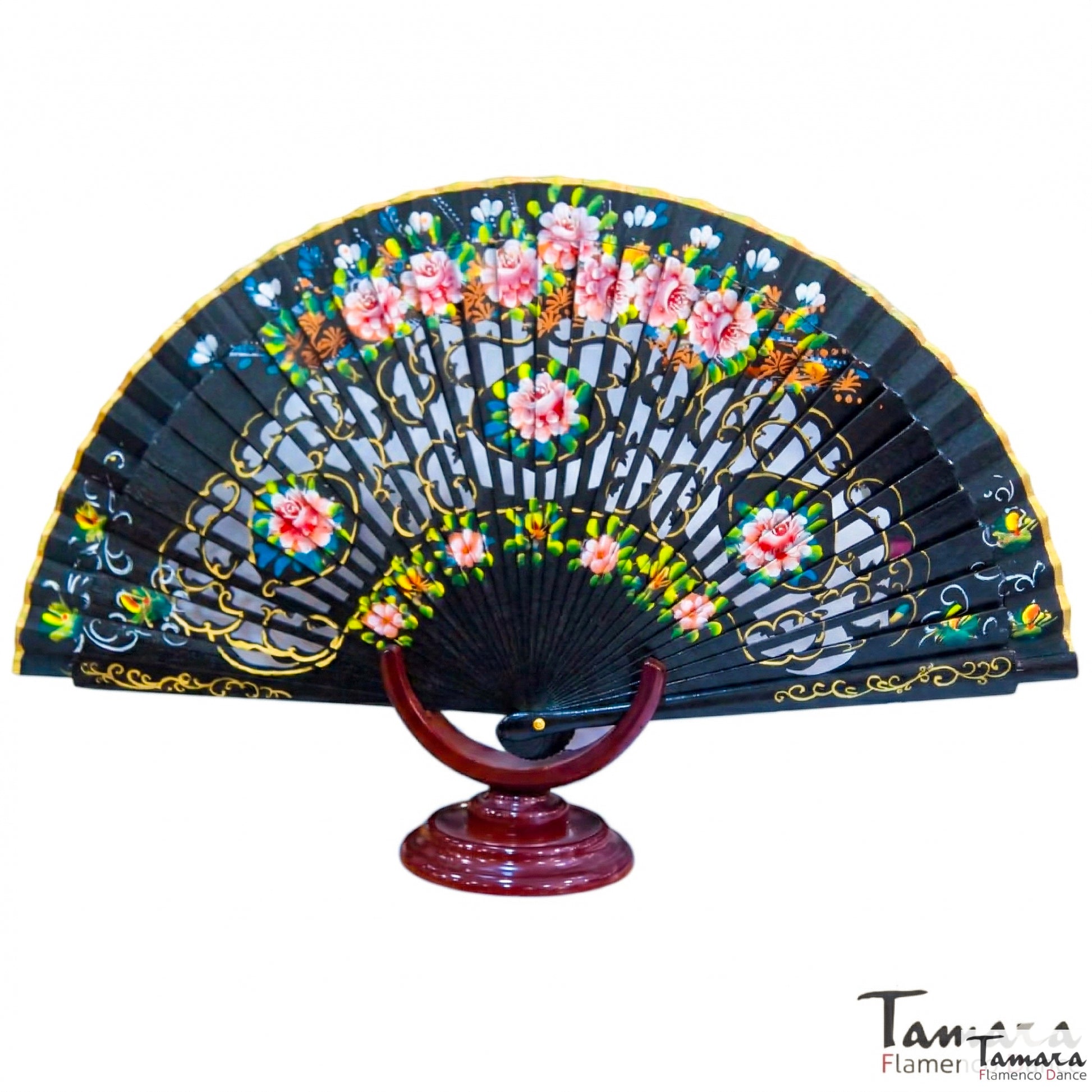 Abanico español pintado (23 cm) - Diseño 3 Negro