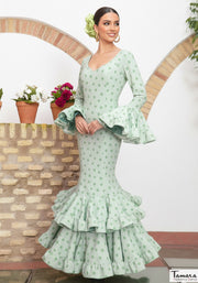 Traje de flamenca Delicia verde lunares verdes
