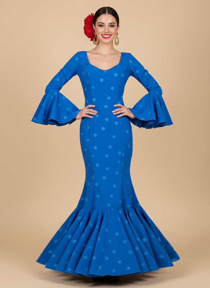 Traje de flamenca Luna Azul lunares azul