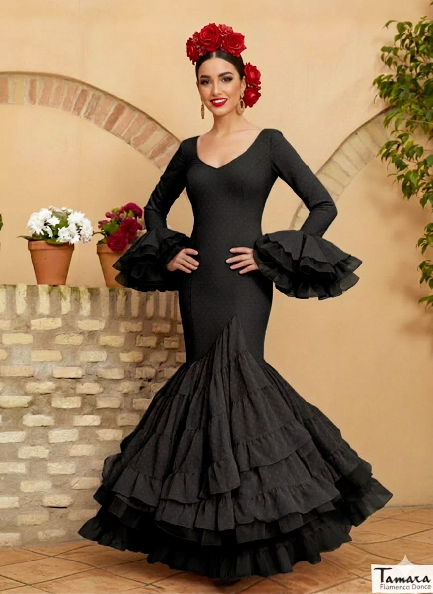 Traje de flamenca Verso Negro gasa lunar