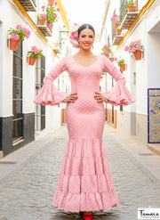 Traje de flamenca Selena Rosa lunar blanco