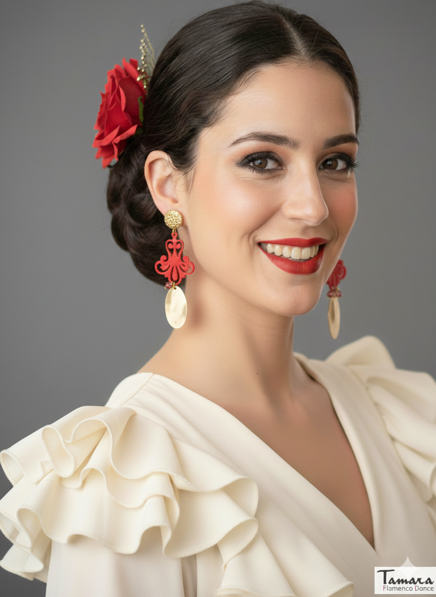 Pendiente Flamenca Artesanía - Fuego ( 9cmx3cm )