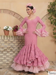 Traje de flamenca Verso Rosa Maquillaje lunares rosa bebe