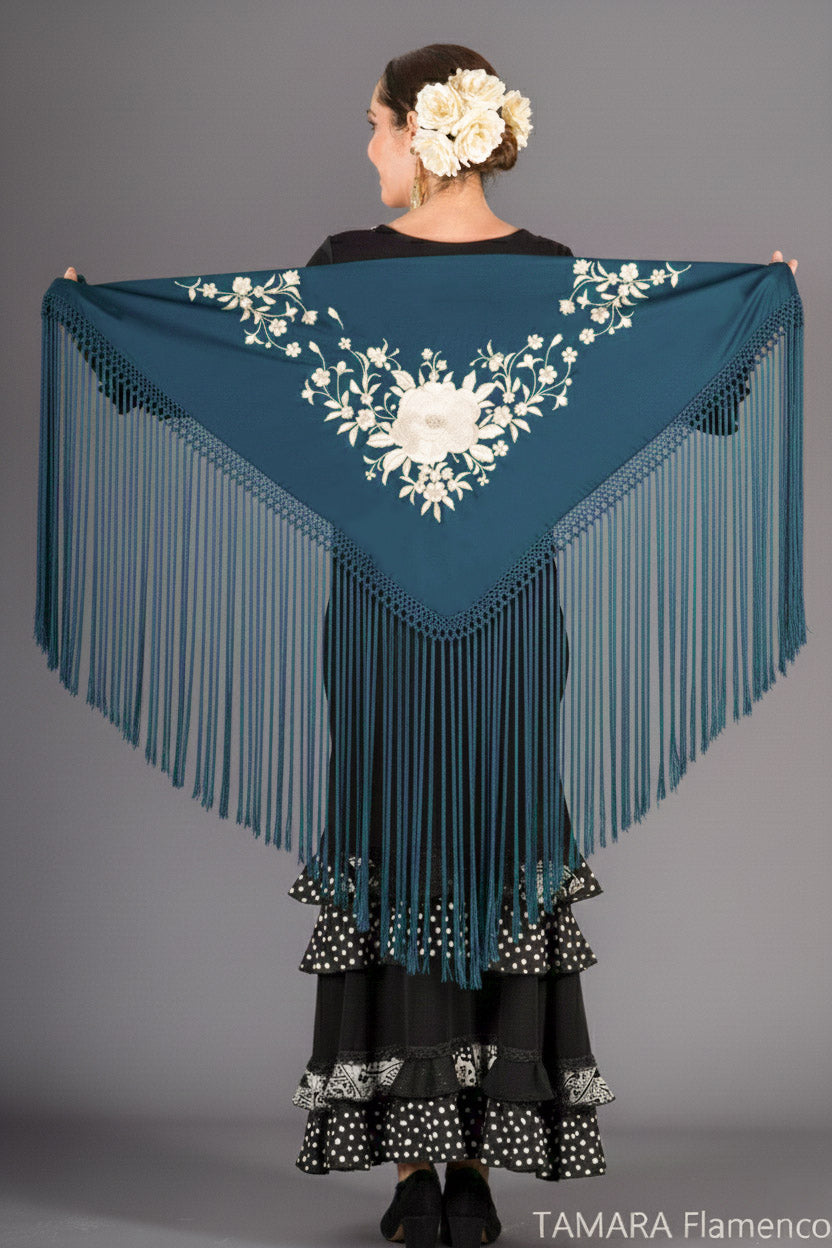 Mantoncillo Toscana - Bordado Marfil Petroleo