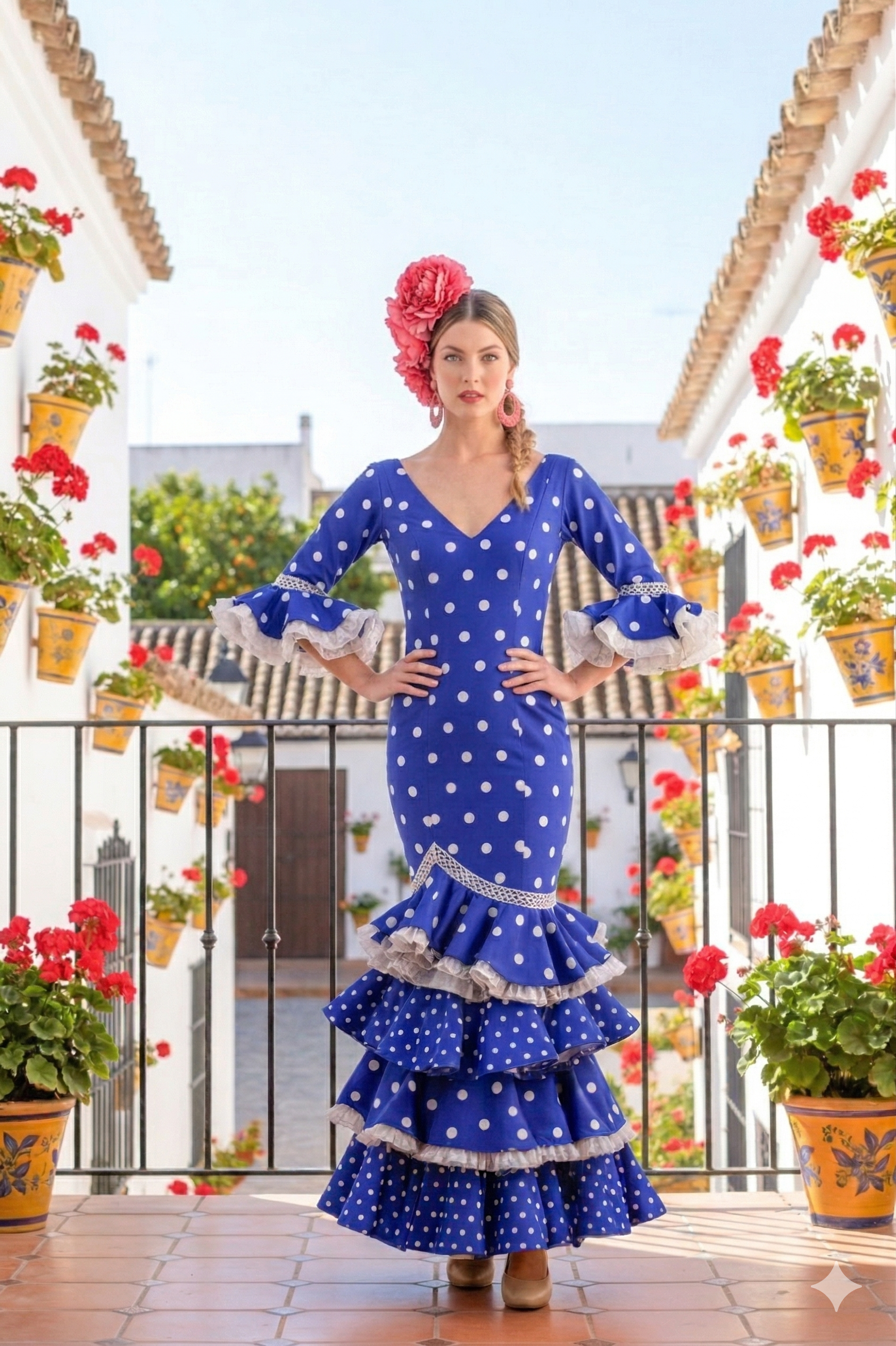 Traje de Alquiler Cale azulina lunares con complementos
