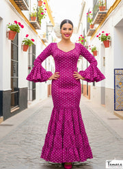 Traje de flamenca Selena Bougambilla lunares blancos