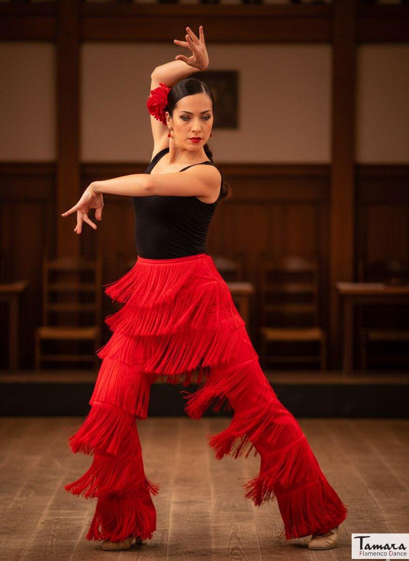 Pantalon flamenco con flecos - Punto elastico Rojo