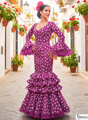Traje de flamenca Clavellina Cardenal lunares blancos