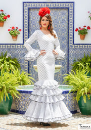 Traje de flamenca Clavellina Blanco lunares negros