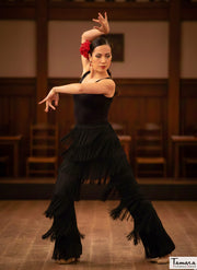 Pantalon flamenco con flecos - Punto elastico Negro