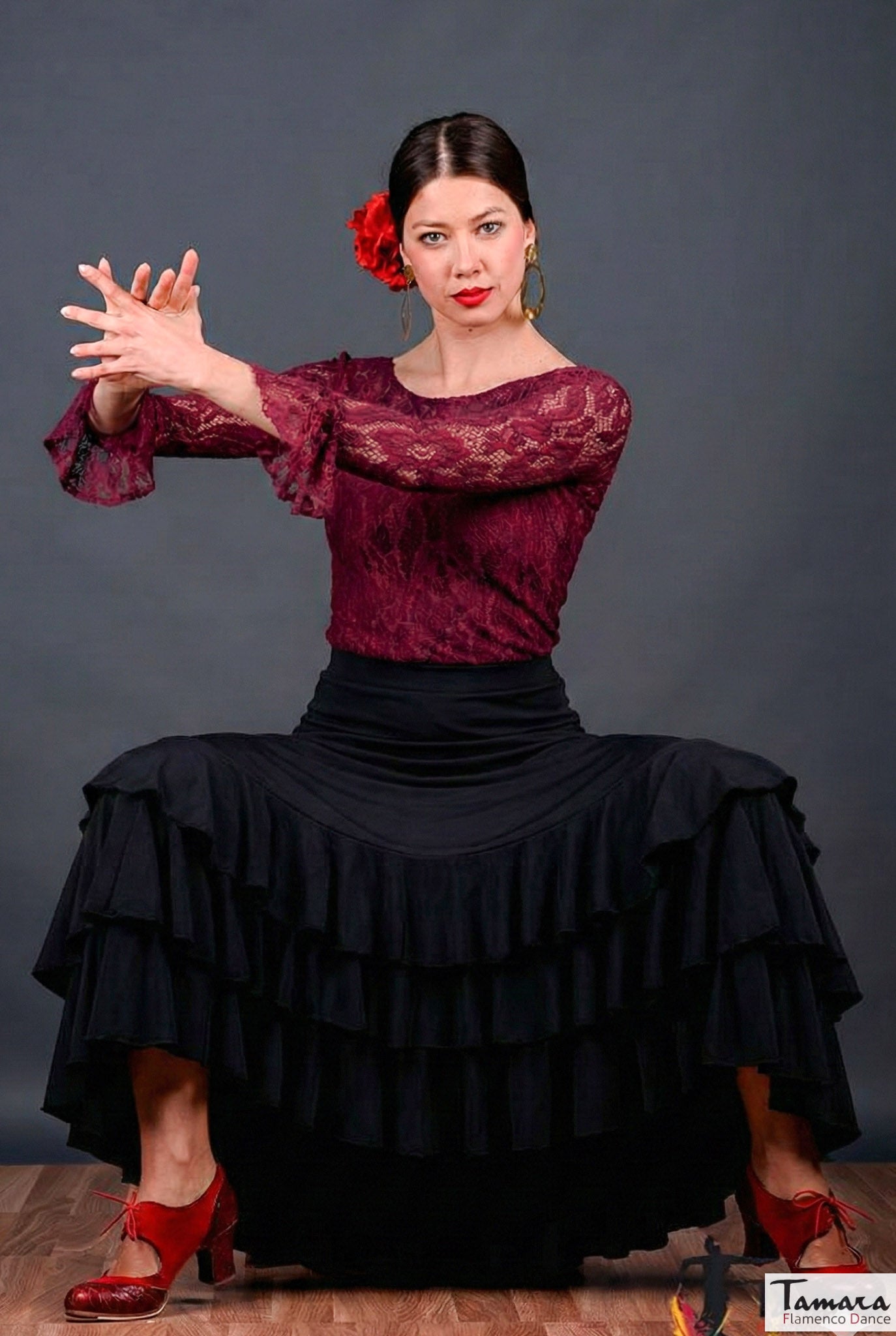 Camiseta Alcazar - Punto elástico y encaje Burdeos