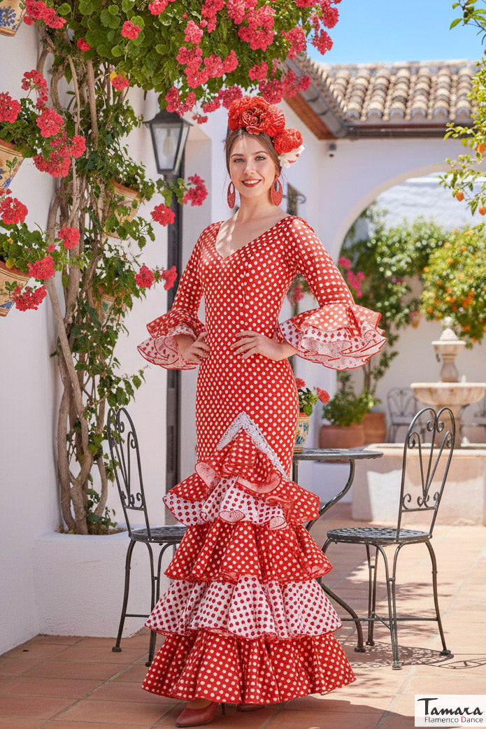 Traje de flamenca Alegria Rojo con lunares
