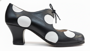 Zapatos de flamenco Cordonera Lunares Negro lunares blancos Carrete 6cm