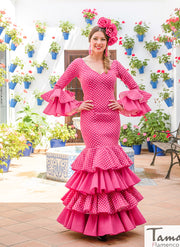 Traje de flamenca Serrana Fucsia lunar marfil