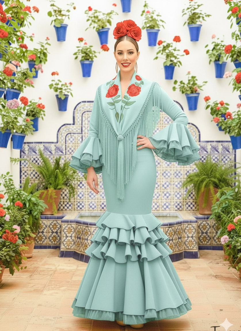 Traje de flamenca Clavellina Verde agua / Verde jabonoso