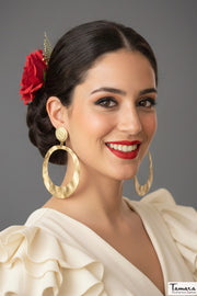 Pendiente Flamenca Artesanía - Argolla Dorada Triana ( 8.5cmx6.5cm ) Oro