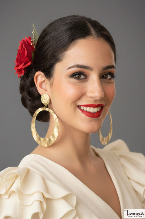 Pendiente Flamenca Artesanía - Argolla Dorada Triana ( 8.5cmx6.5cm ) Oro
