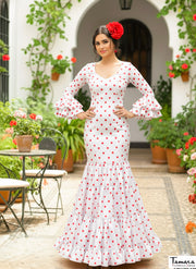 Traje de flamenca Evelina Blanco lunares rojos