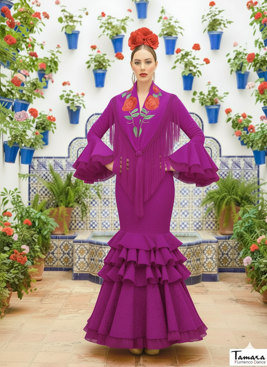 Traje de flamenca Clavellina Bougambilla/Cardenal claro