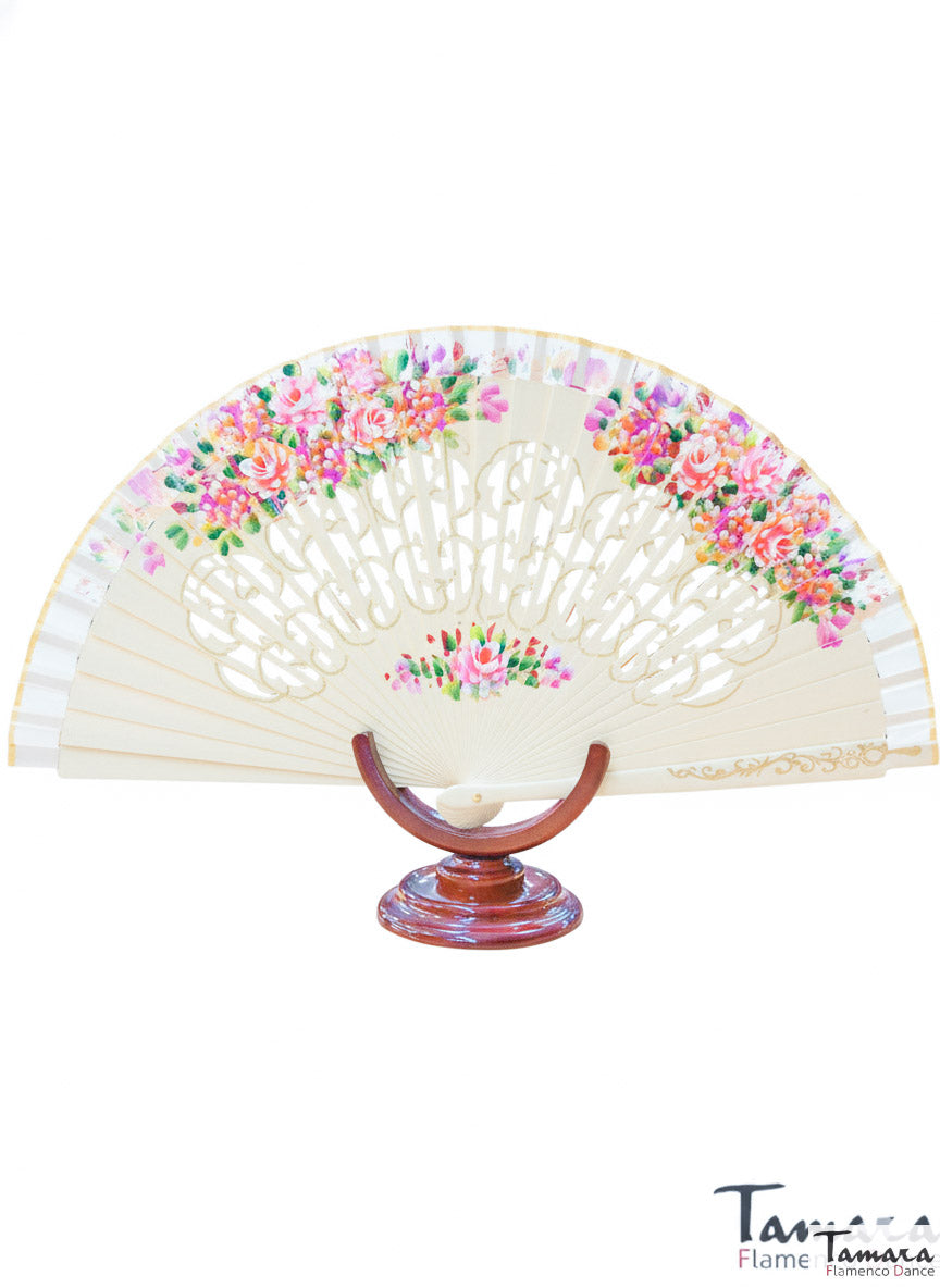 Abanico español pintado (23 cm) - Diseño 1 Blanco roto