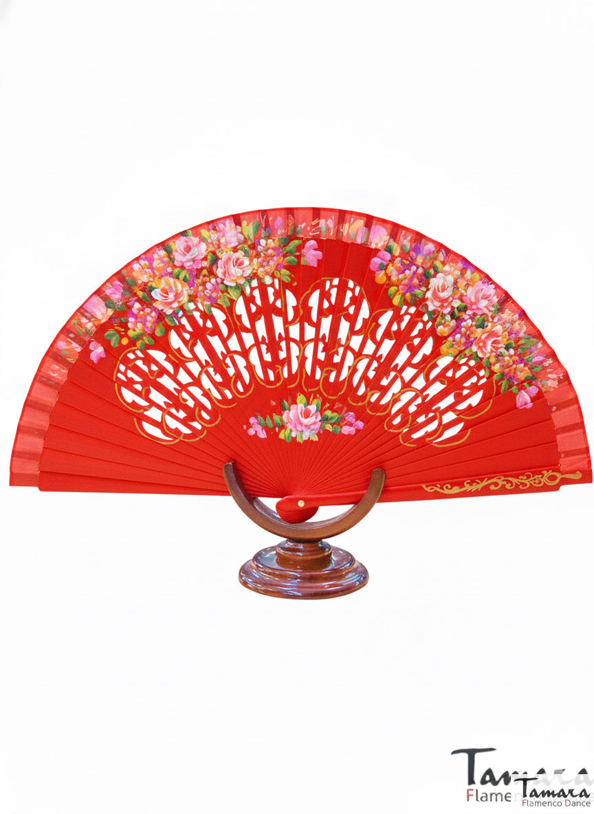 Abanico español pintado (23 cm) - Diseño 1 Rojo