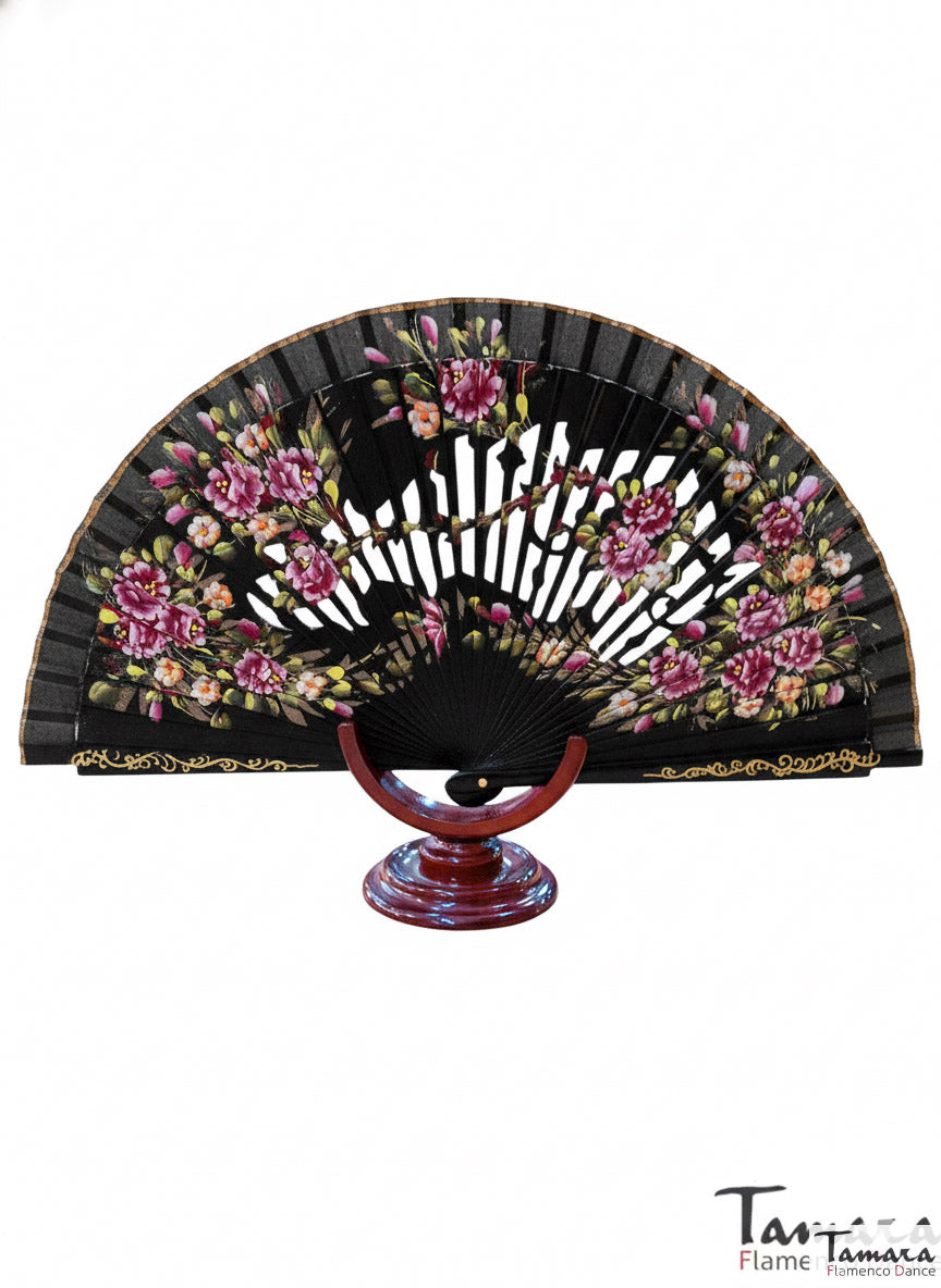 Abanico español pintado (23 cm) - Diseño 2 Negro