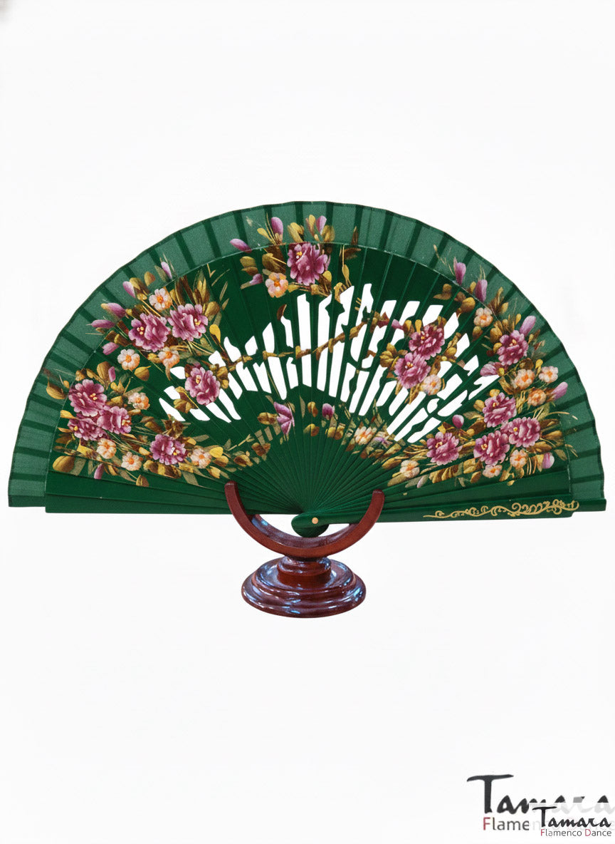 Abanico español pintado (23 cm) - Diseño 2 Verde Botella