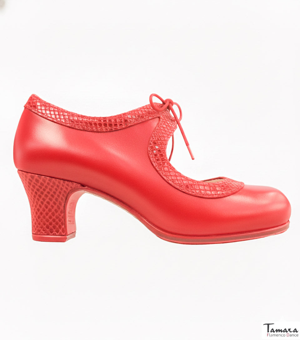Zapatos de flamenco Tiento piel/serpiente Rojo Piel y Serpiente