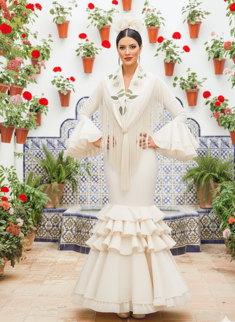 Traje de flamenca Clavellina Blanco roto