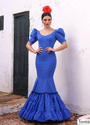 Traje de flamenca Hispalis azul lunares azules