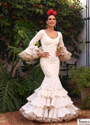Traje de flamenca Julia marfil lunares camel
