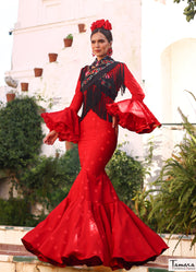 Traje de flamenca Luna rojo lunares rojos