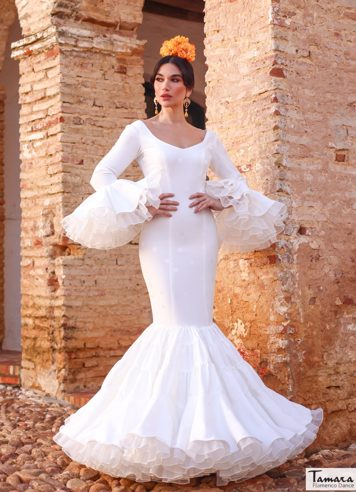 Flamenco dress Pureza Ivory polka dots