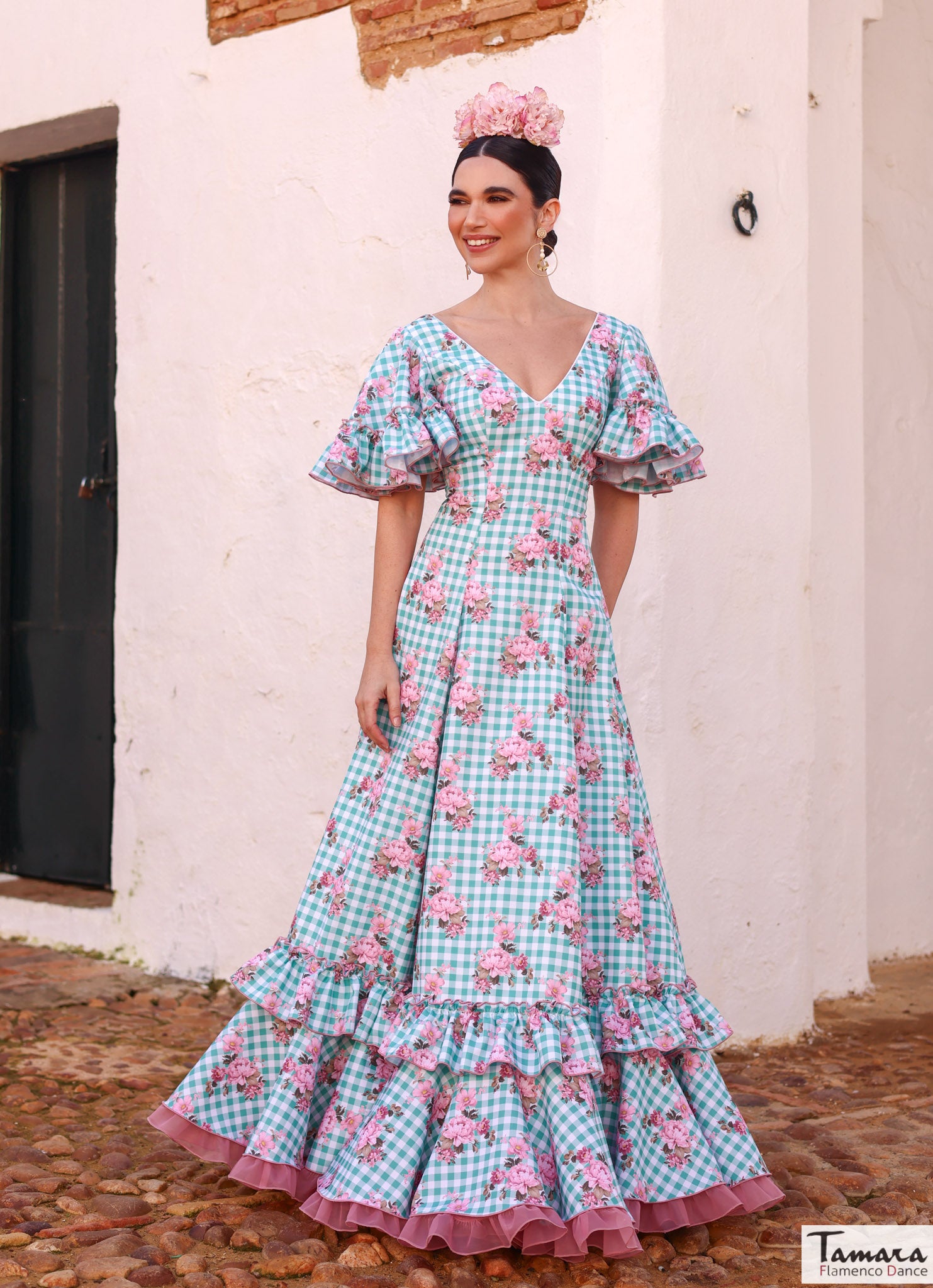 Traje de flamenca Sendero estampado flores y cuadros