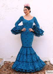 Traje de flamenca Tronio azul lunares azules