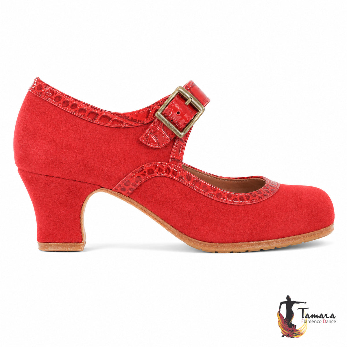 Zapato flamenco Triana Rojo ante/serpiente carrete 6 cm Rojo