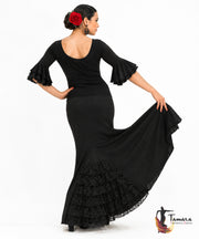 Falda flamenco Almería - Punto elástico con volante encaje Negro