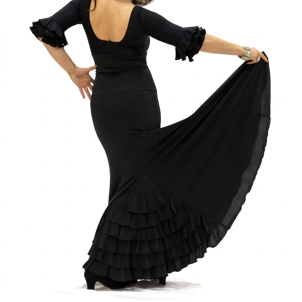 Falda flamenco Almería - Punto elástico Negro