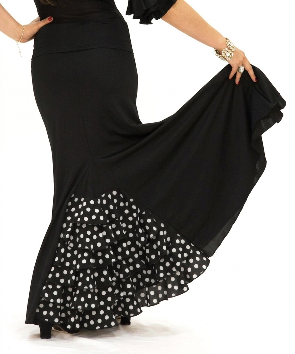 Falda flamenco Almería lunares - Punto elástico Negro lunar blanco