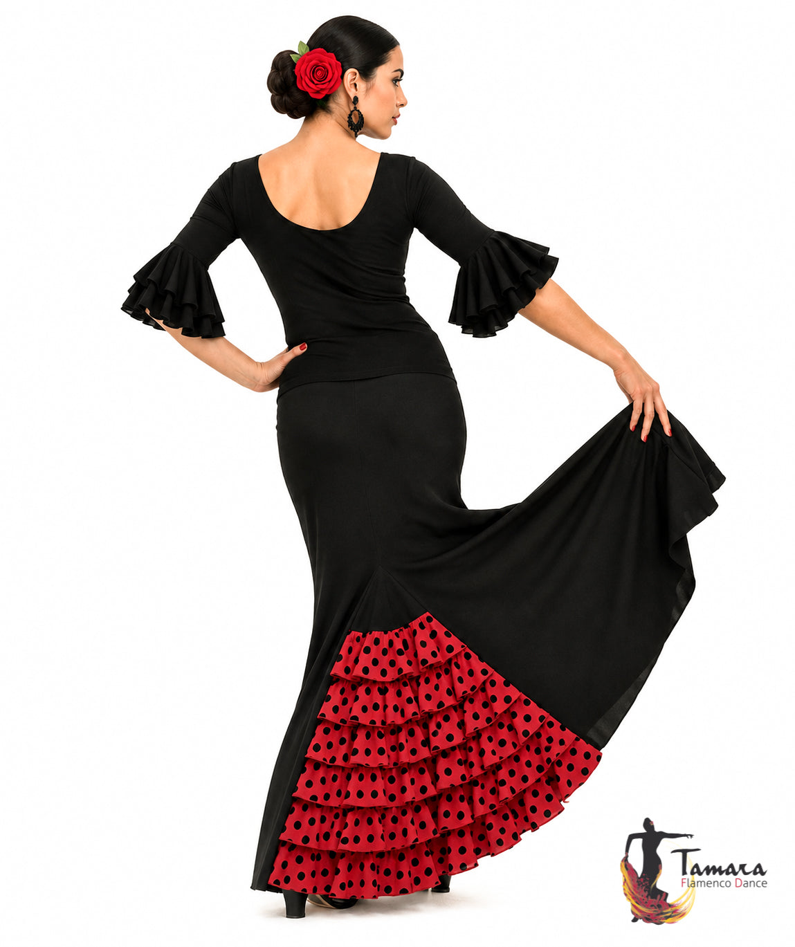 Falda flamenco Almería lunares - Punto elástico Rojo con lunares negros