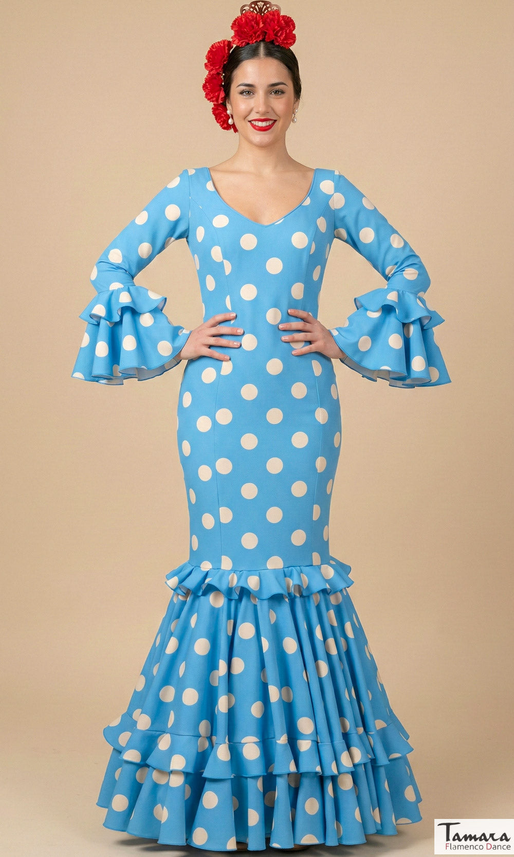 Traje de flamenca Pasion Turquesa lunares