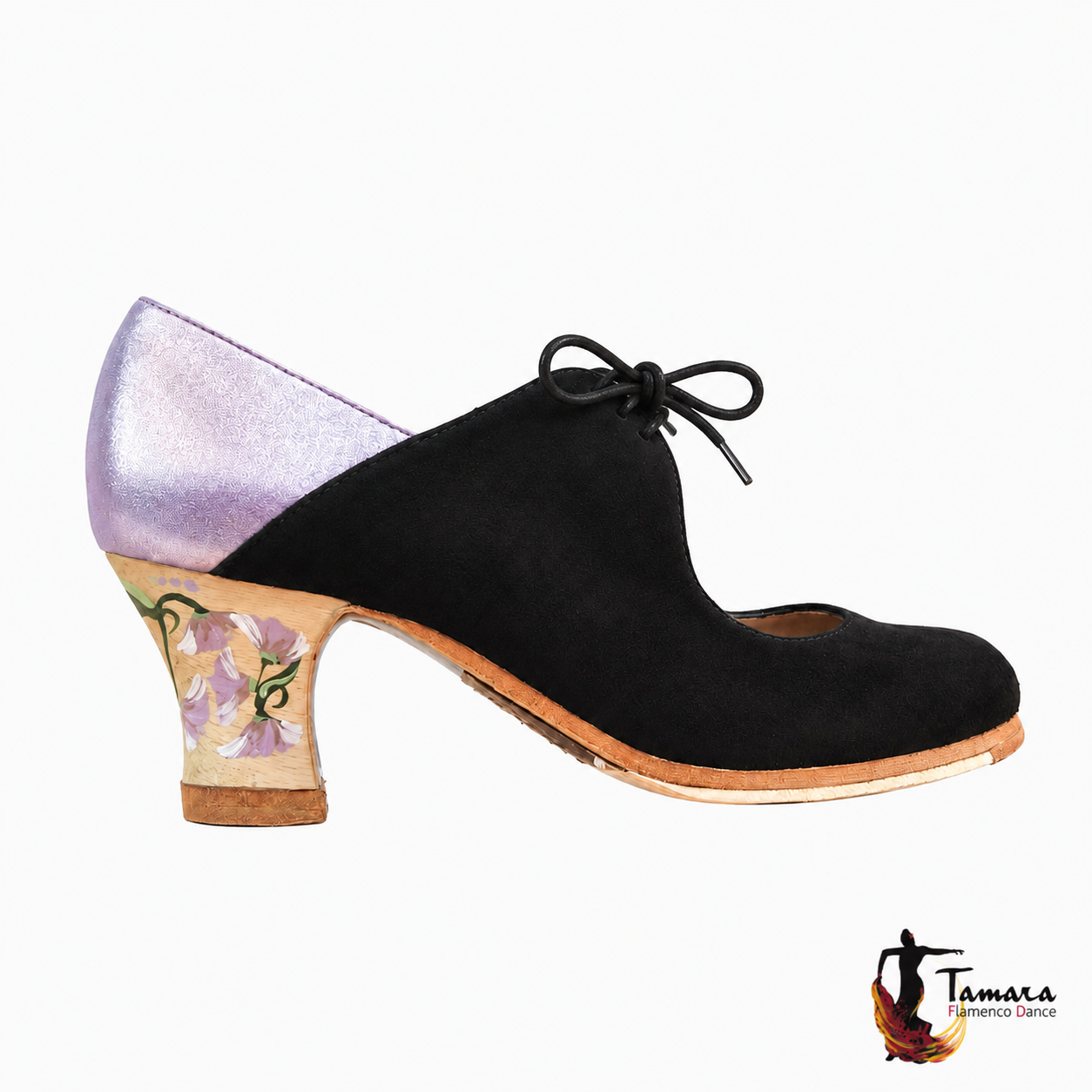 Zapatos de flamenco Arty Carrete 6cm Negro-Malva Claveles