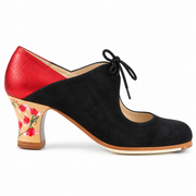 Zapato flamenco Arty Carrete 6cm Negro-Rojo Claveles