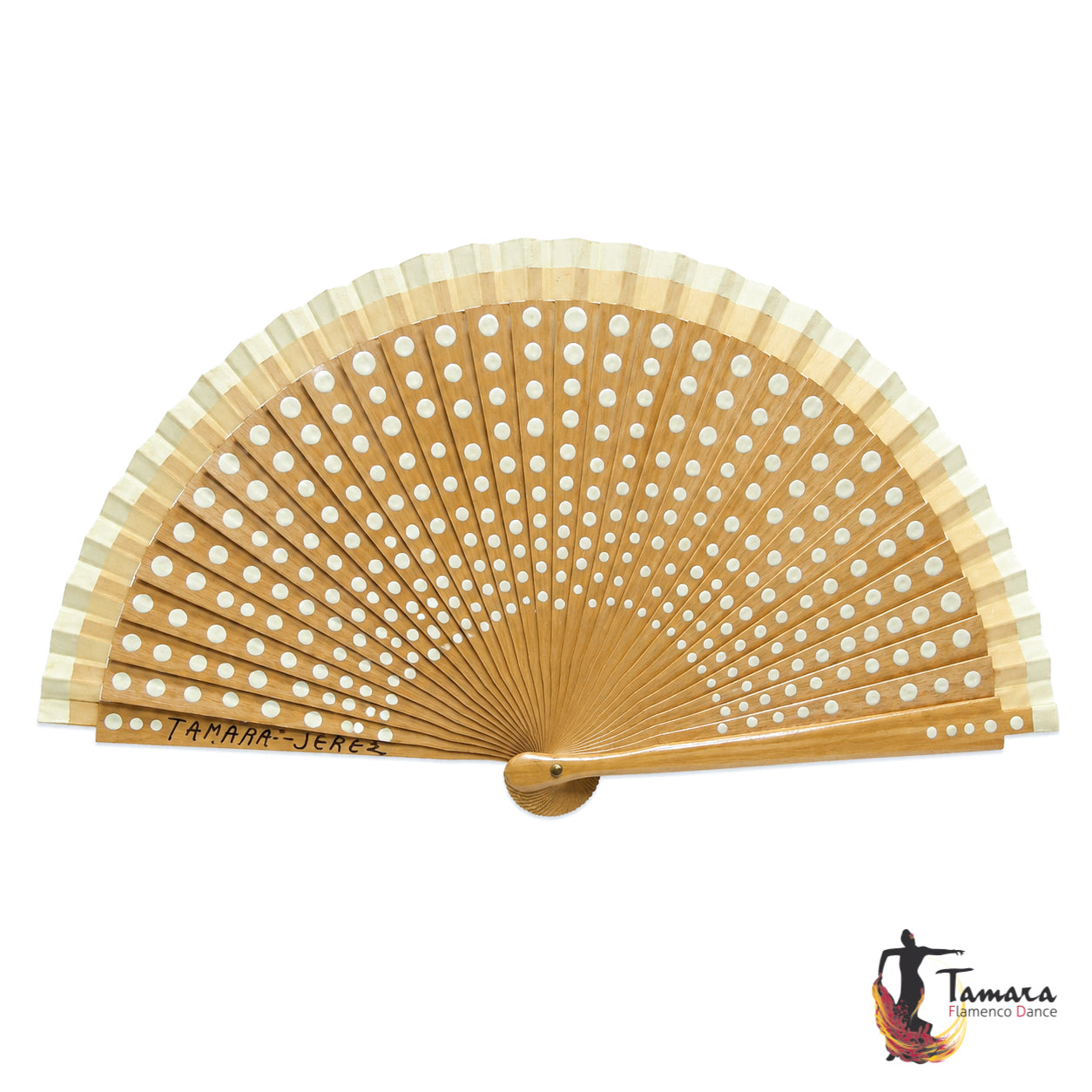 Abanico flamenco (19 cm) - Lunares beig pintado a mano
