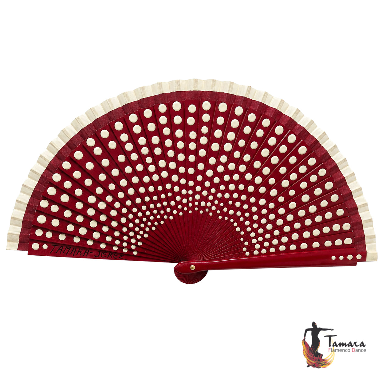 Abanico flamenco (19 cm) - Lunares beig pintado a mano