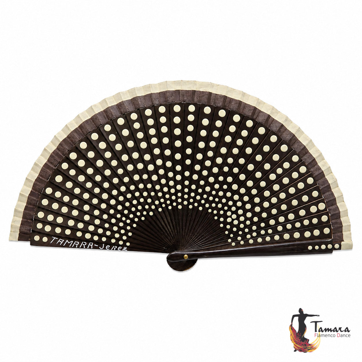 Abanico flamenco (19 cm) - Lunares beig pintado a mano