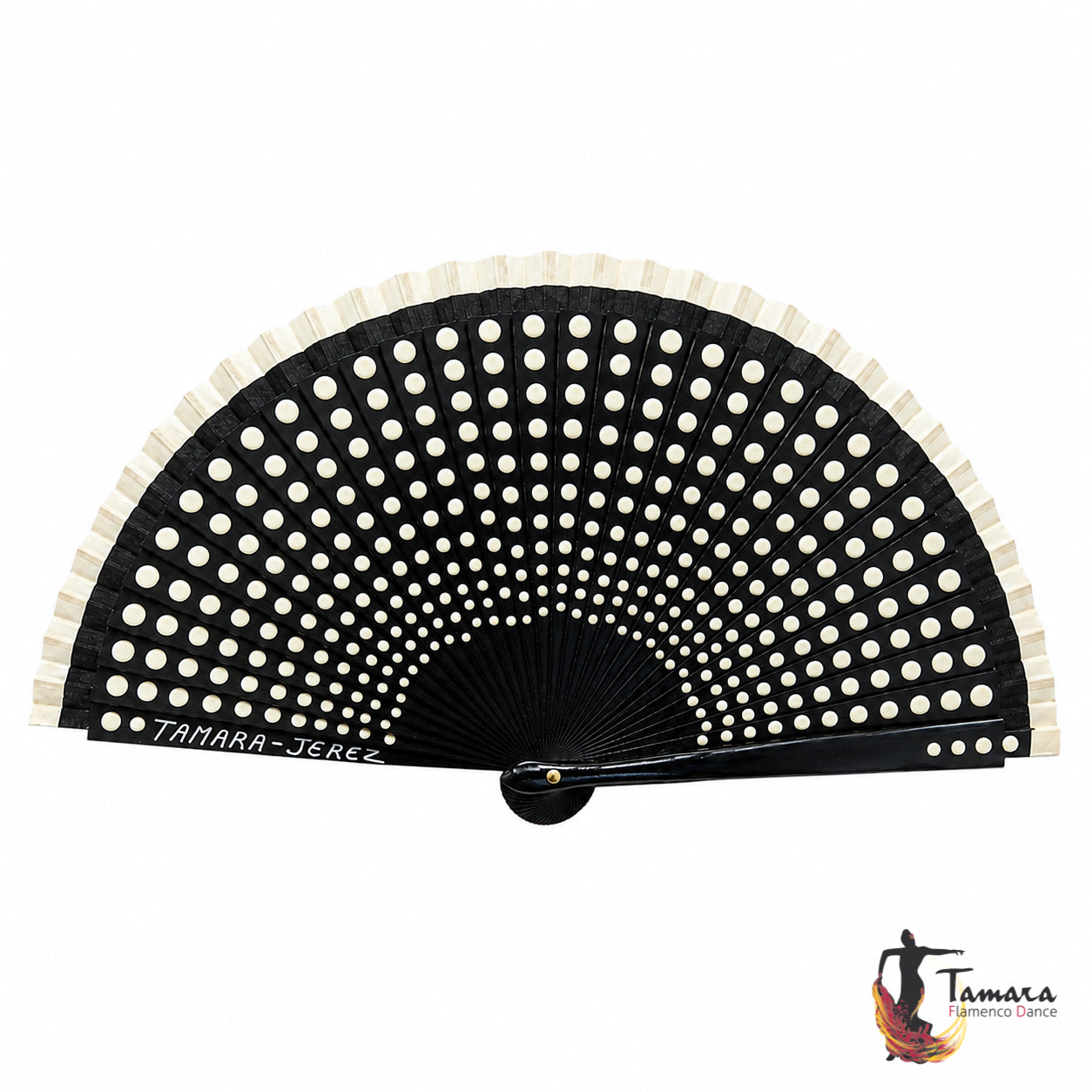 Abanico flamenco (19 cm) - Lunares beig pintado a mano