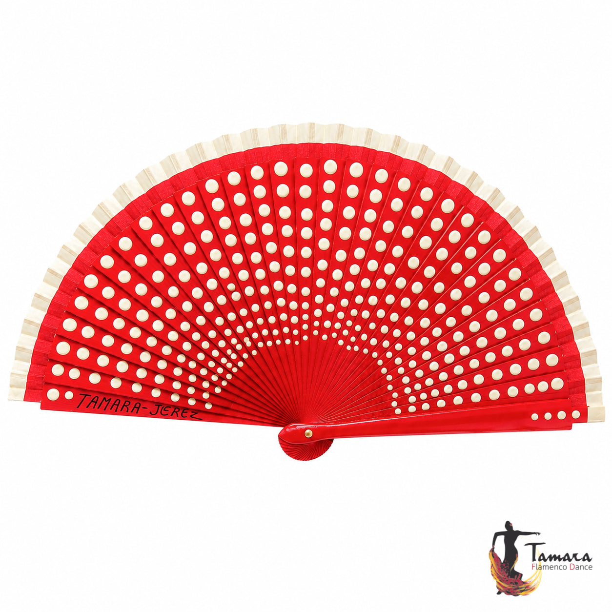 Abanico flamenco (19 cm) - Lunares beig pintado a mano